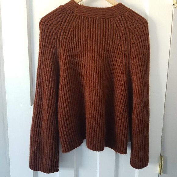 Dex Rib Knit Long Sleeve Crewneck Sweater Gold Button Detail Toffee Brown Sz S - Picture 7 of 12